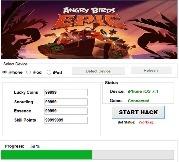 Взлом Angry Birds Epic. ЧИТ на золото и кристаллы.