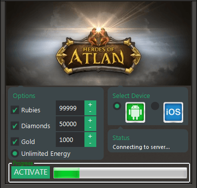 Heroes of Atlan. ЧИТ на алмазы и монеты.